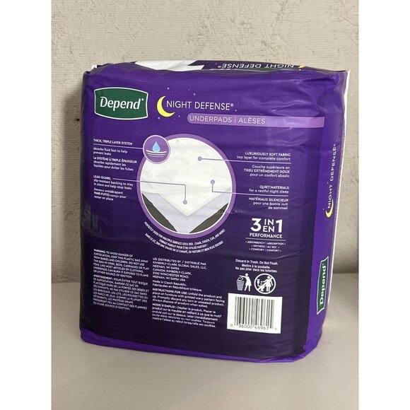 Depend Night Defense Underpads 36" X 21" 12 Count Triple Layer Protection Soft - Picture 2 of 3